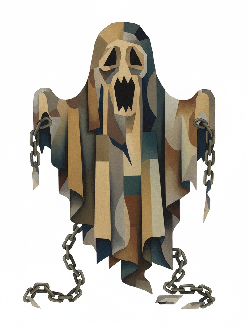 Spook the Scary Ghost in Cubist Painting - Full Colored Illustration