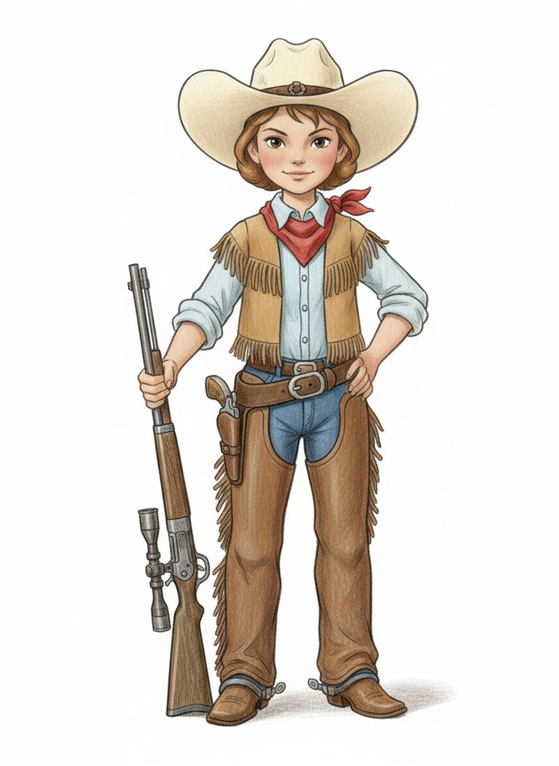 Annie the Sharpshooter in Gentle Pencil - Full Colored Illustration