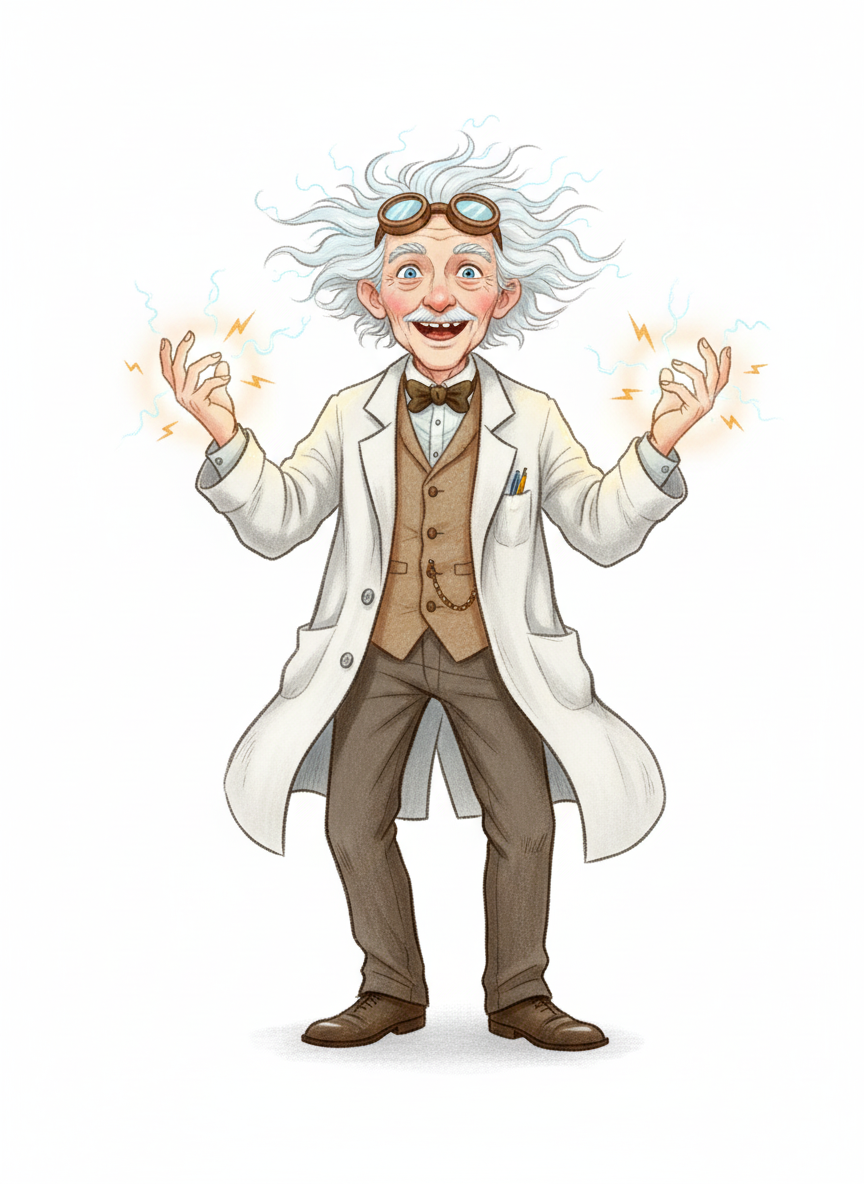 Professor Tesla the Scientist - Full Colored Illustration