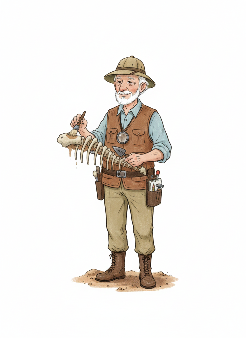 Dr. Bones the Paleontologist - Full Colored Illustration