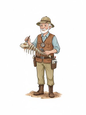 Dr. Bones the Paleontologist in Gentle Pencil - Full Colored Illustration