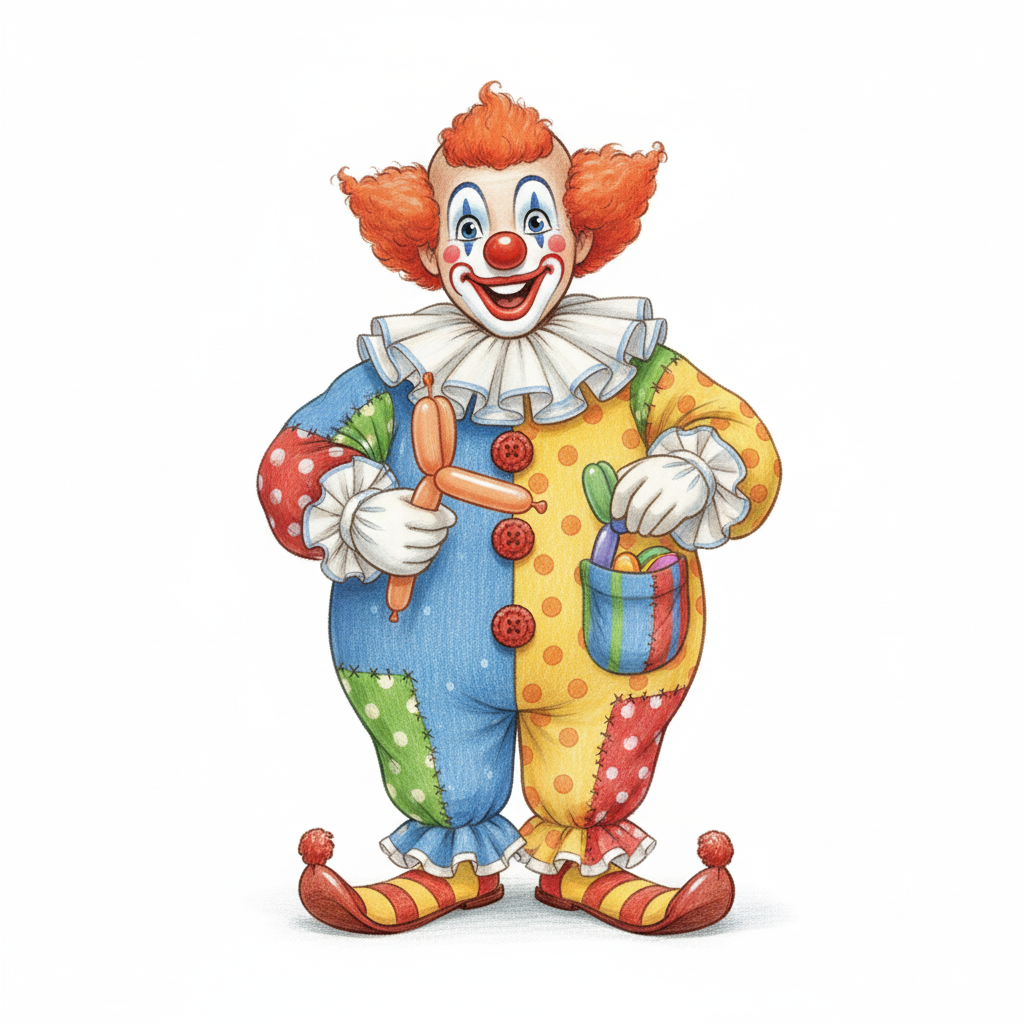 Giggles the Friendly Clown - Full Colored Illustration