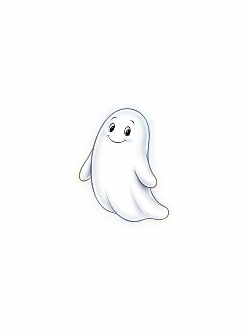 Casper the Friendly Ghost in Gentle Pencil - Full Colored Illustration