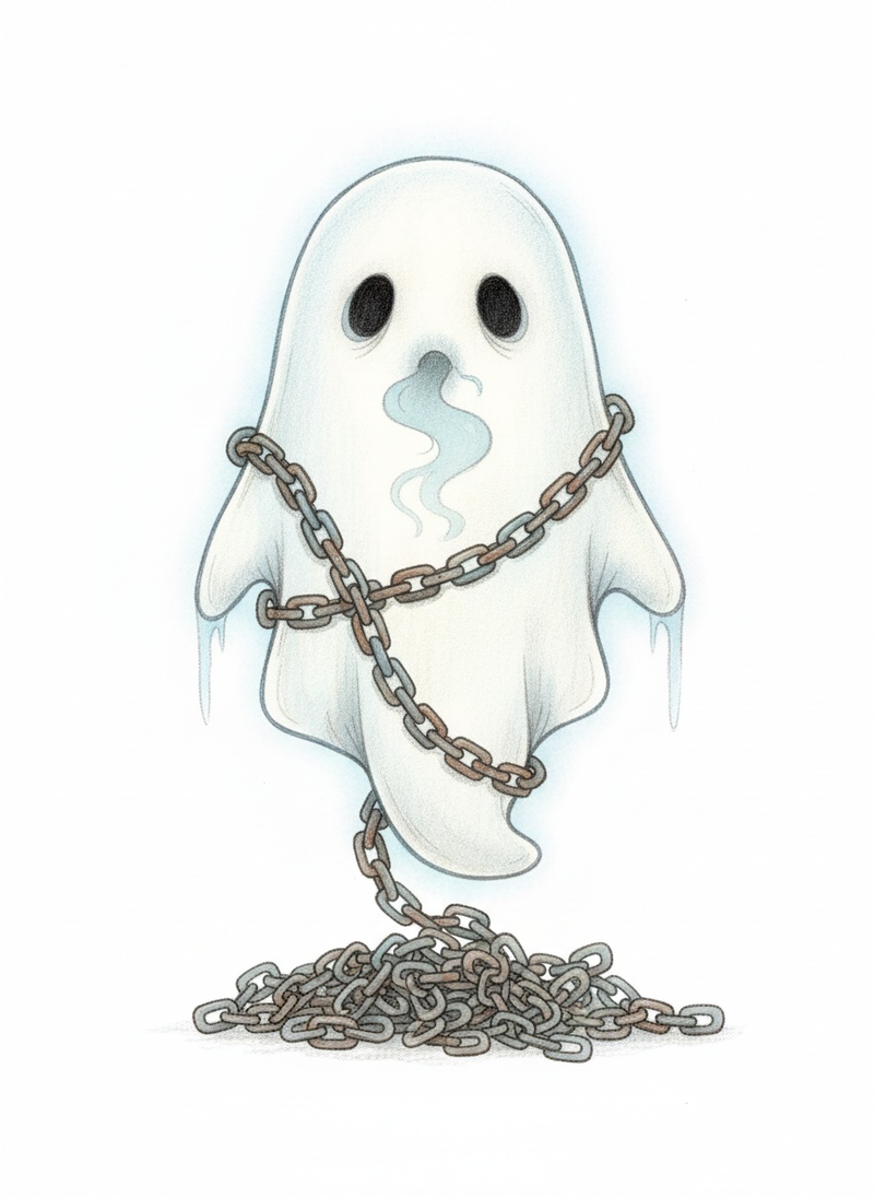 Spook the Scary Ghost in Gentle Pencil - Full Colored Illustration