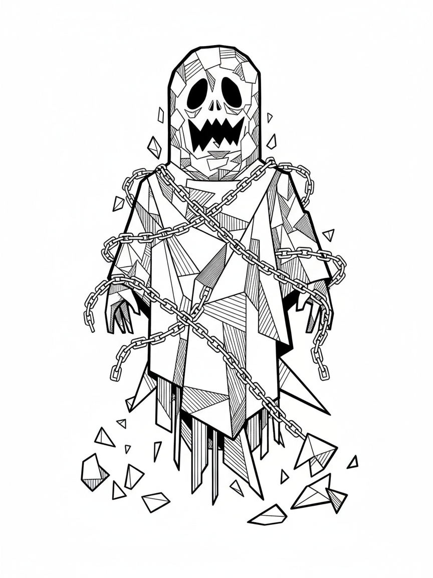 Spook the Scary Ghost - Black & White Illustration