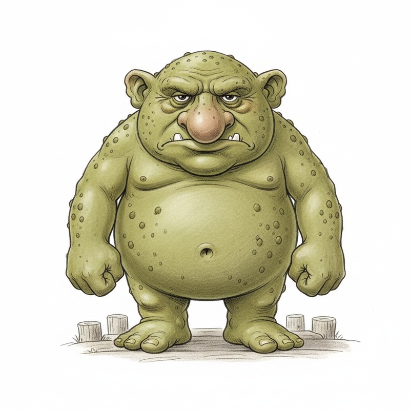 Grunch the Troll in Gentle Pencil - Full Colored Illustration