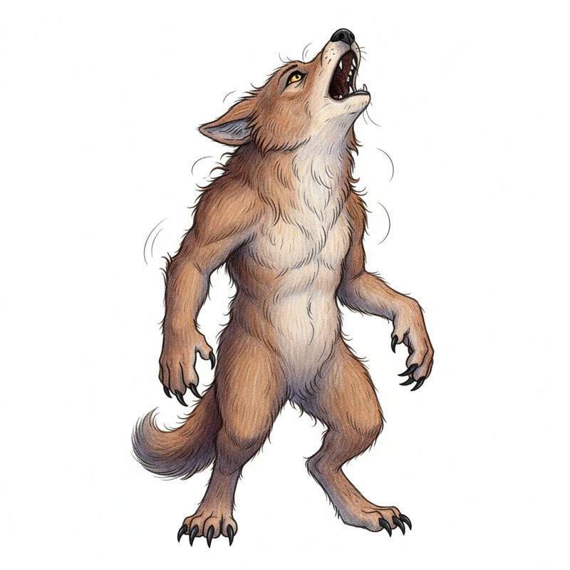 Luna the Werewolf in Gentle Pencil - Full Colored Illustration