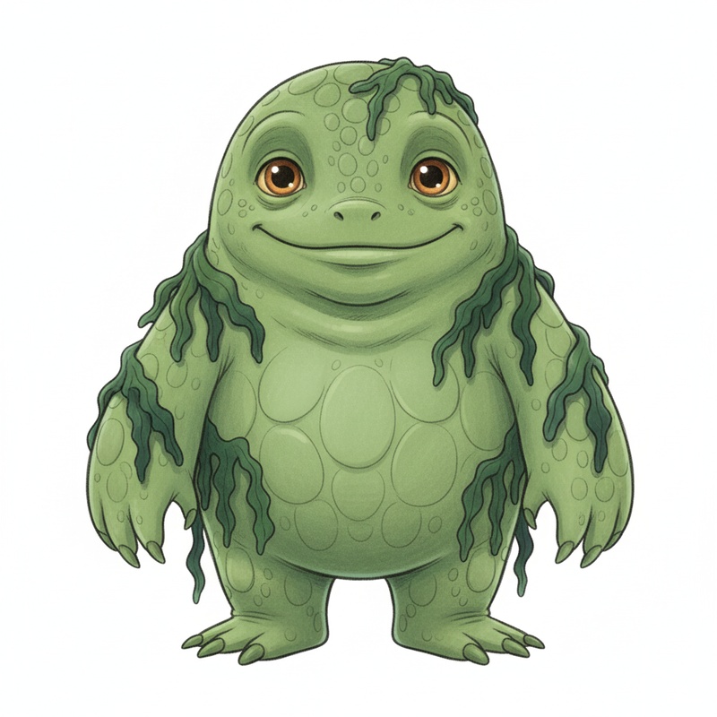 Greenie the Swamp Monster in Gentle Pencil - Full Colored Illustration