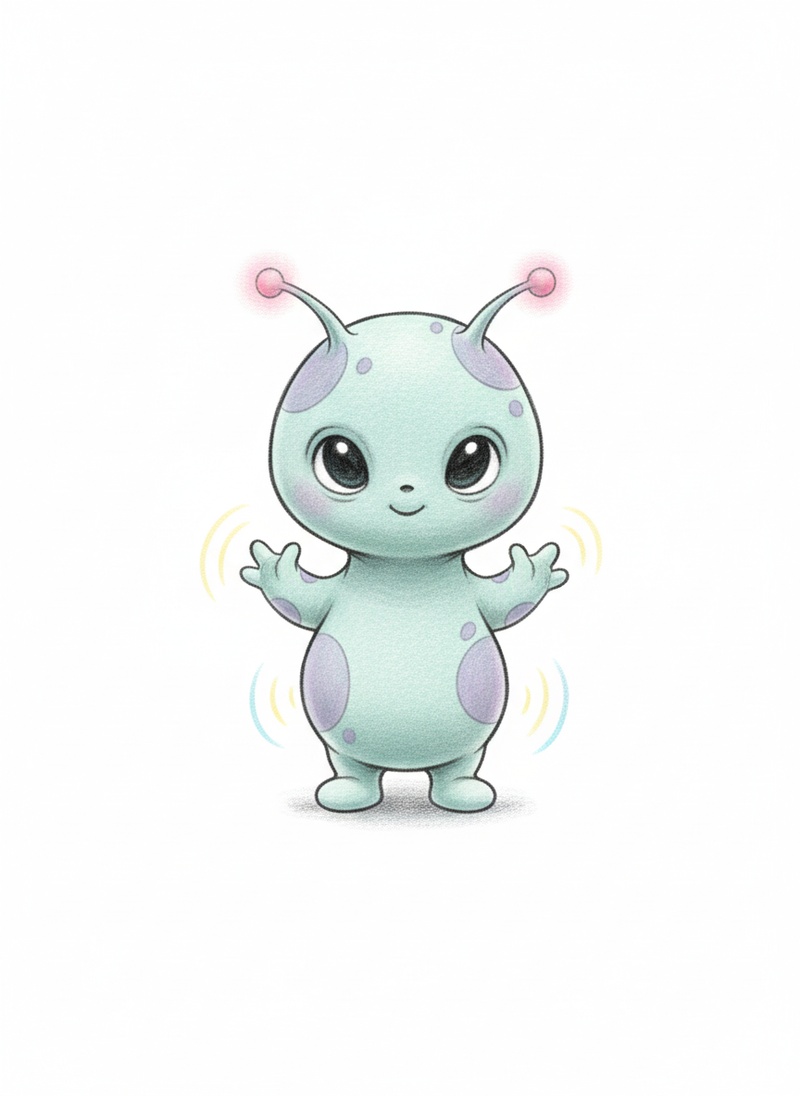 Blip the Small Alien in Gentle Pencil - Full Colored Illustration