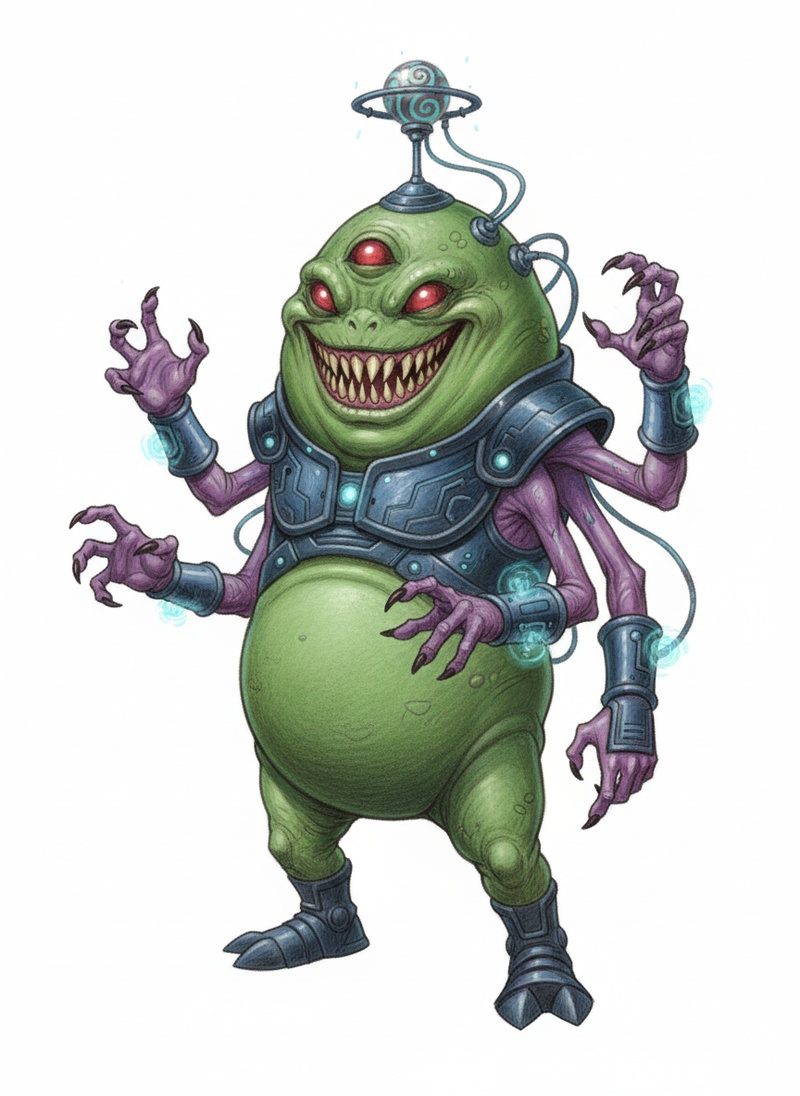 Invader the Villain Alien in Gentle Pencil - Full Colored Illustration