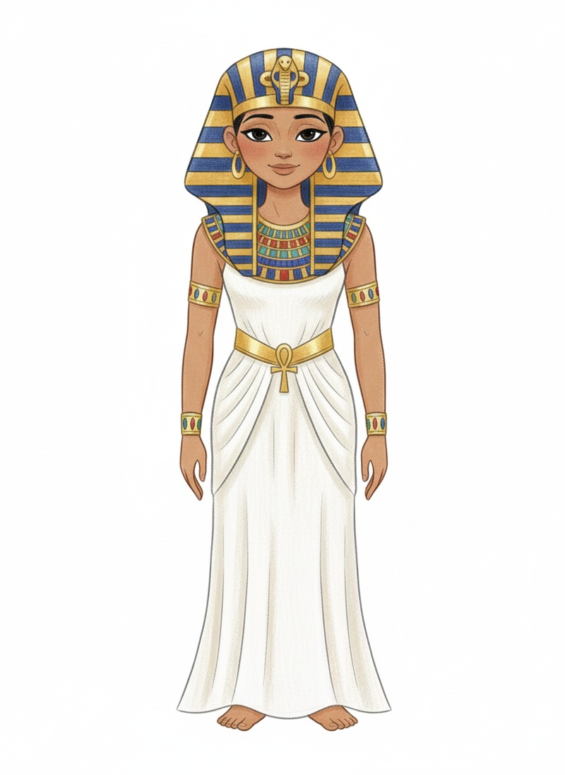 Cleo the Egyptian Pharaoh in Gentle Pencil - Full Colored Illustration