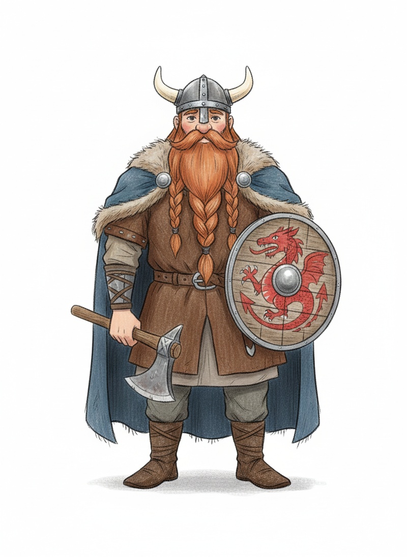 Viking Storm the Raider in Gentle Pencil - Full Colored Illustration