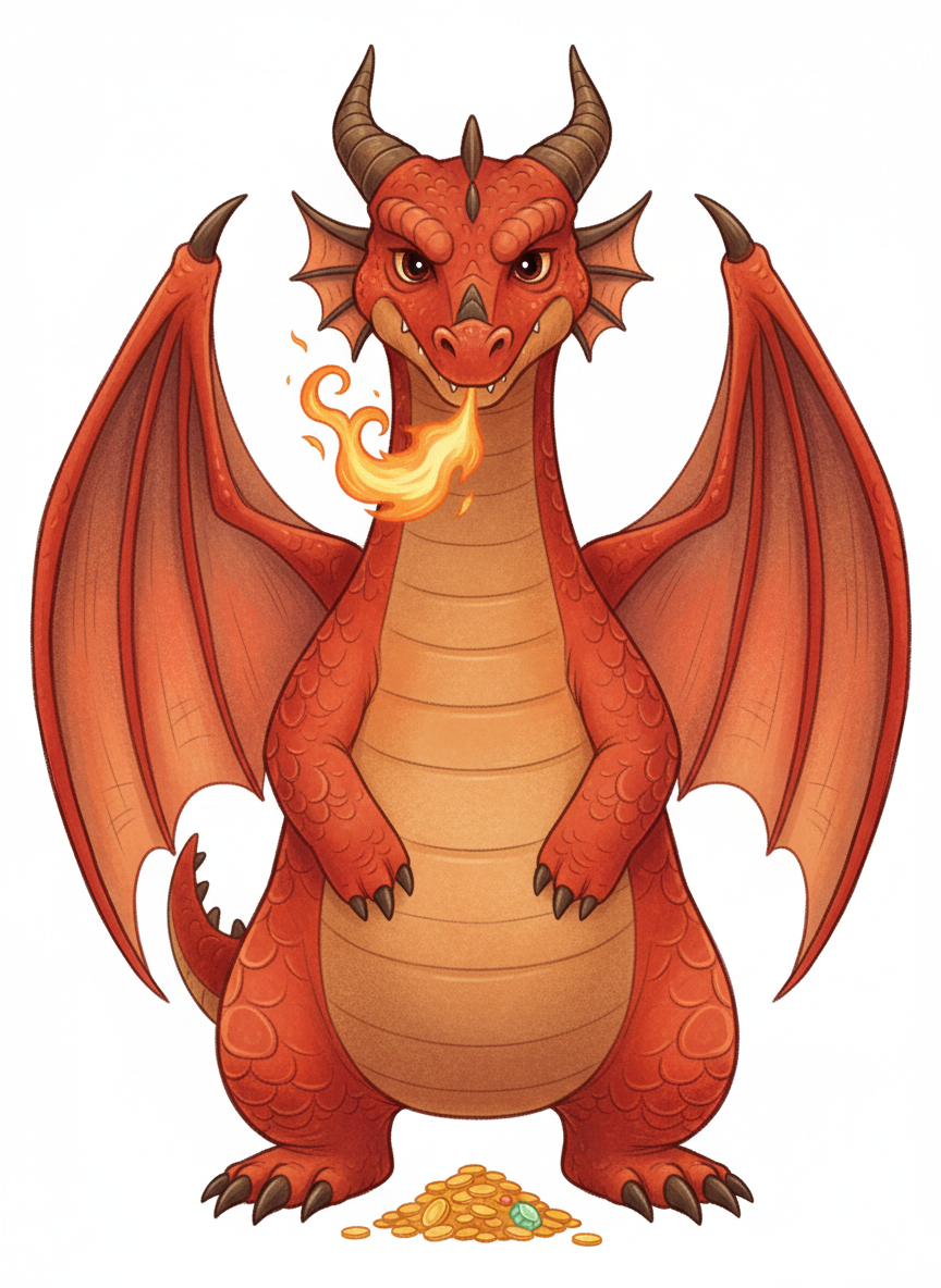 Ember the Fierce Dragon - Full Colored Illustration