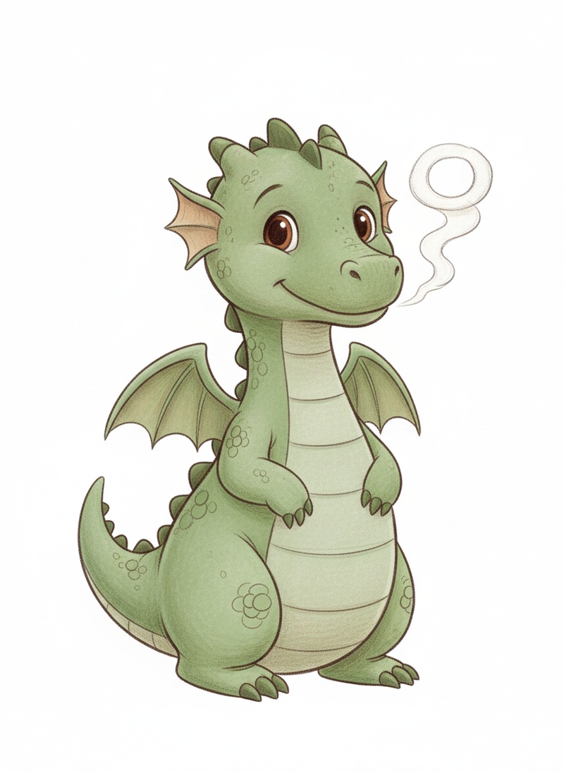 Puff the Friendly Dragon in Gentle Pencil - Full Colored Illustration