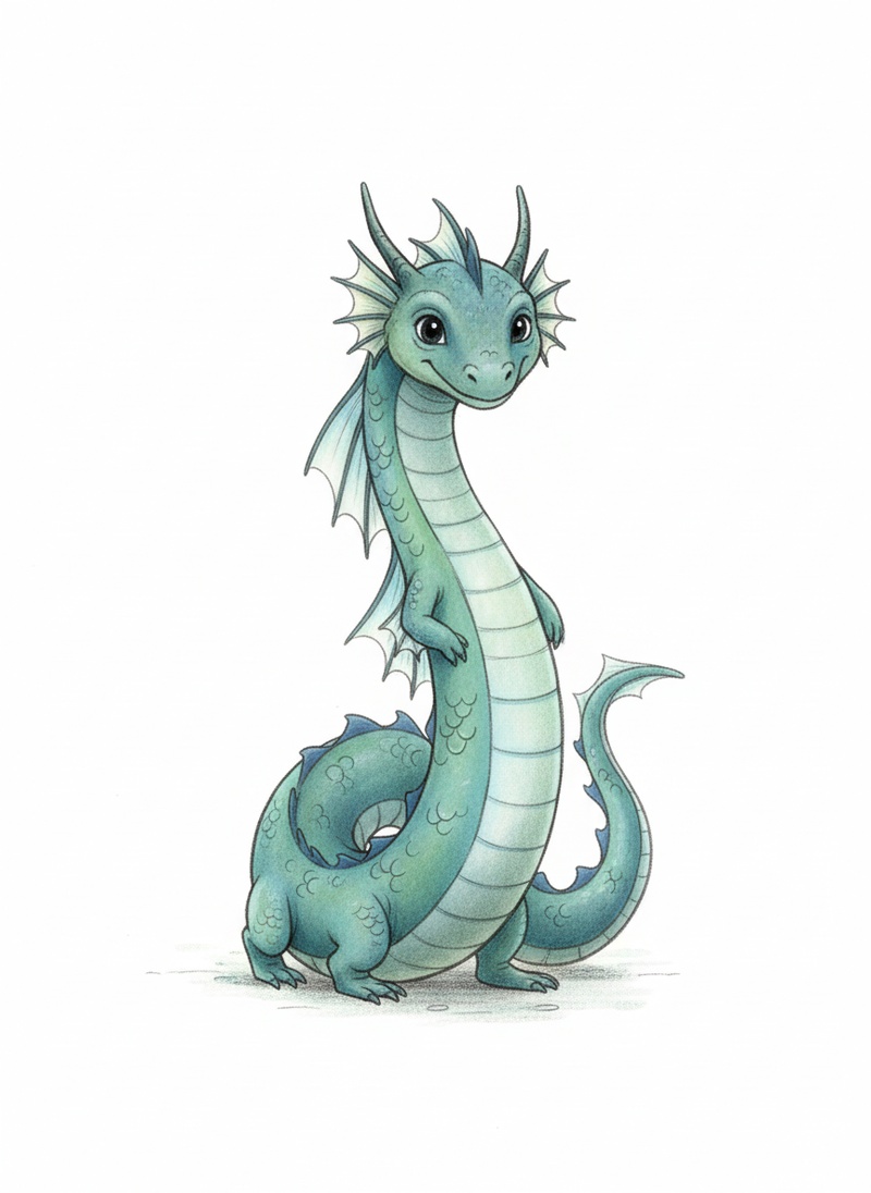 Splash the Water Dragon in Gentle Pencil - Full Colored Illustration