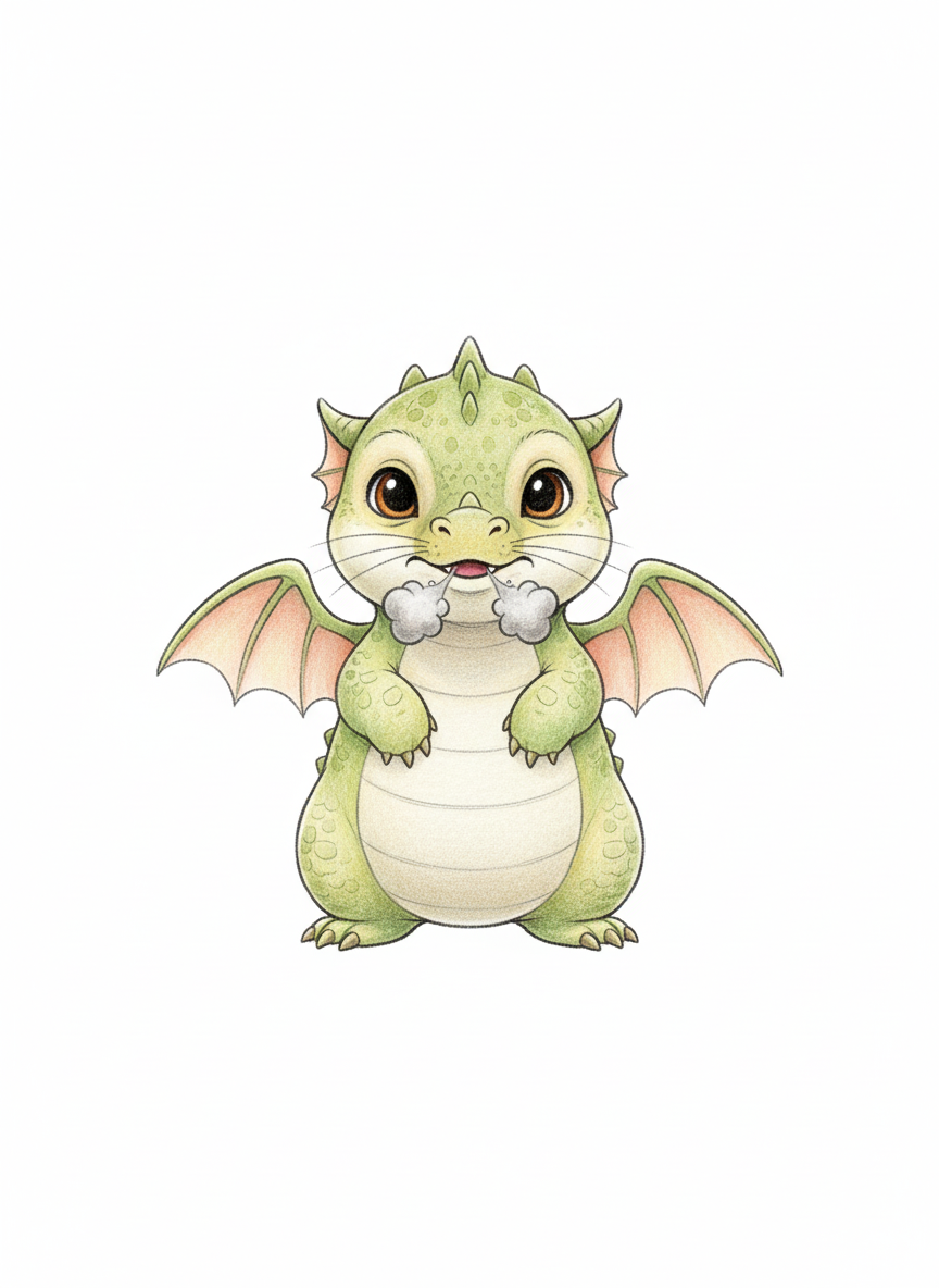 Baby Spark the Dragon Hatchling - Full Colored Illustration