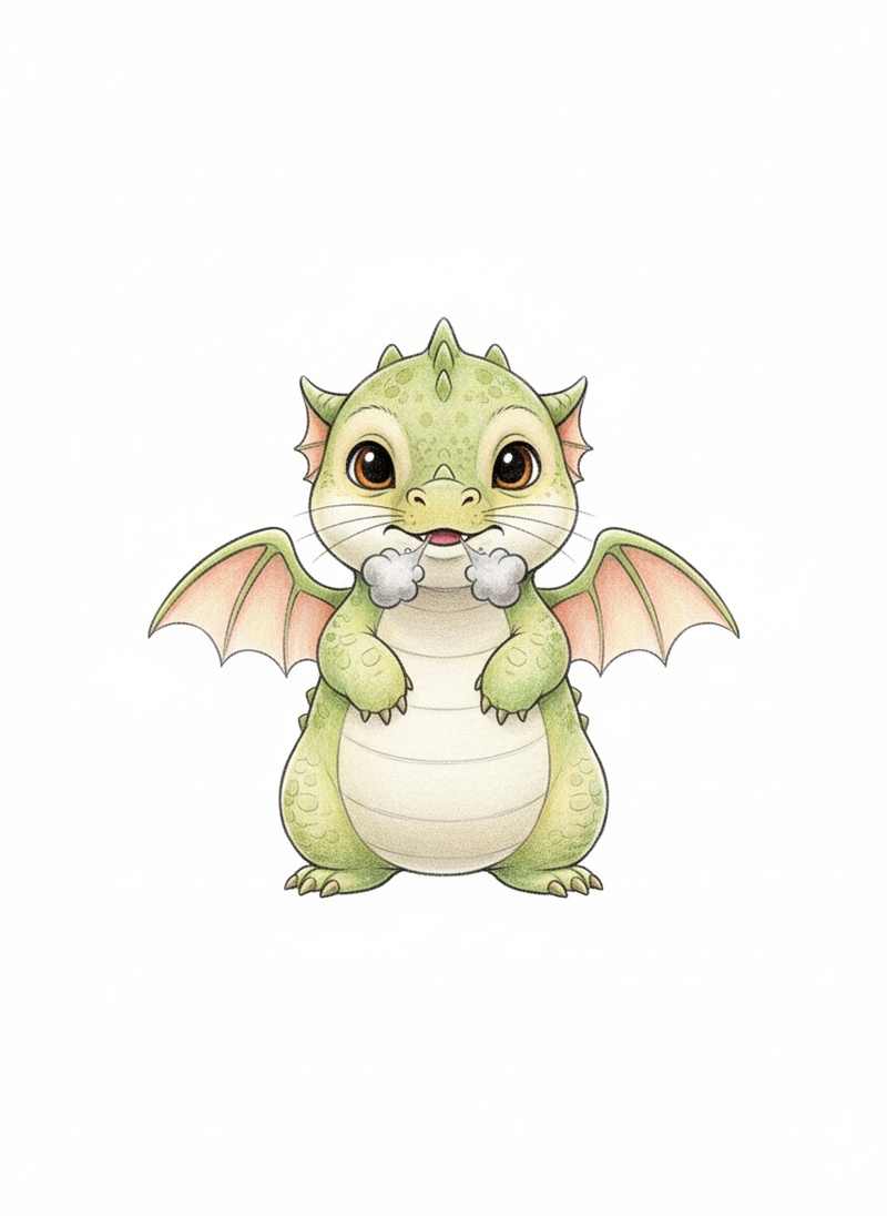 Baby Spark the Dragon Hatchling in Gentle Pencil - Full Colored Illustration