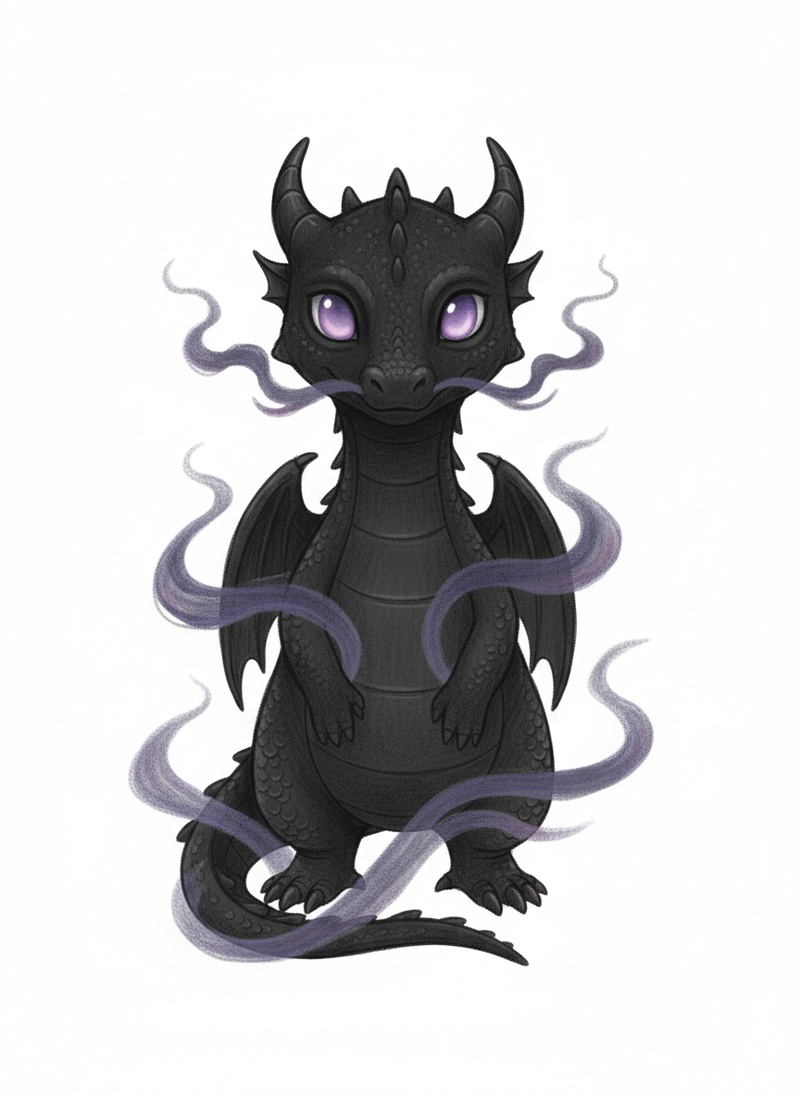 Shadow the Night Dragon in Gentle Pencil - Full Colored Illustration