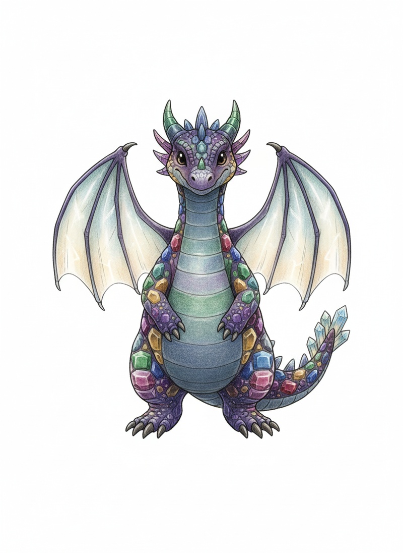 Gemstone the Crystal Dragon in Gentle Pencil - Full Colored Illustration