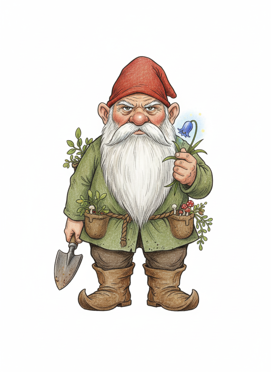 Bramble the Garden Gnome - Full Colored Illustration