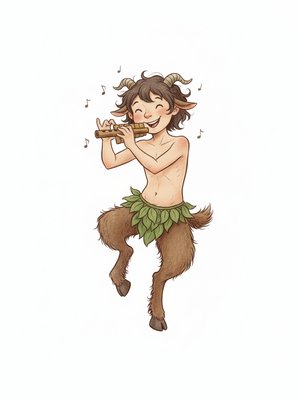 Pan the Playful Satyr in Gentle Pencil - Full Colored Illustration