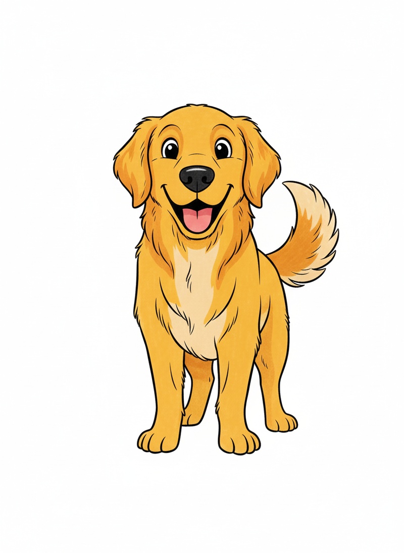 Max the Loyal Golden Retriever in Classic Coloring Book - Full Colored Illustration