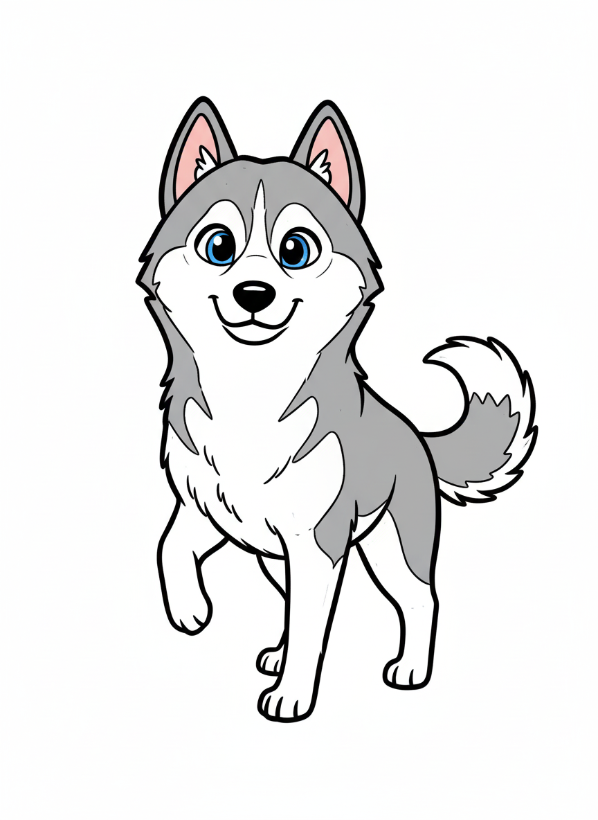 Luna the Curious Husky - Full Colored Illustration