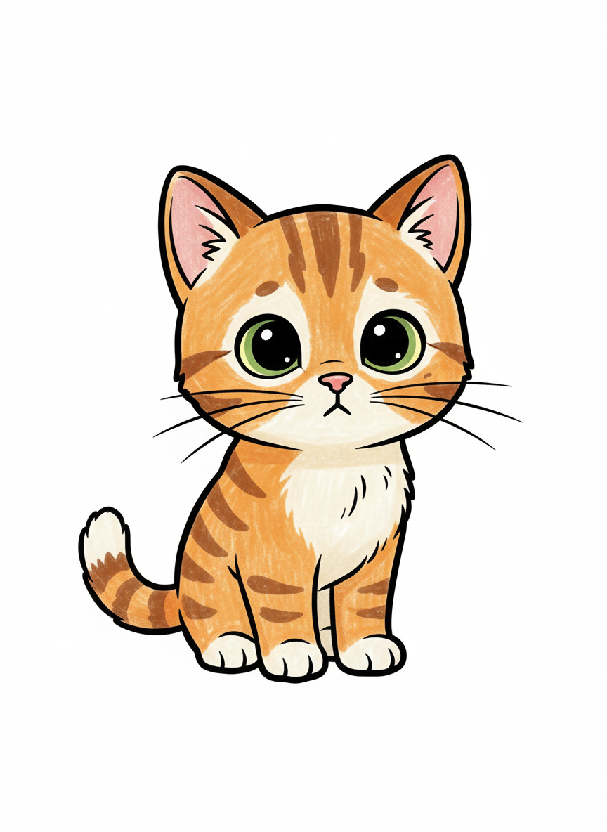 Whiskers the Shy Cat - Full Colored Illustration