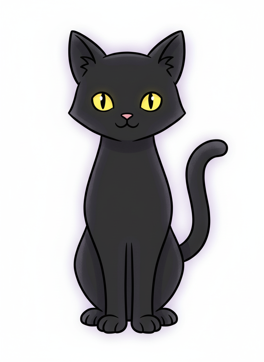 Shadow the Mysterious Black Cat - Full Colored Illustration