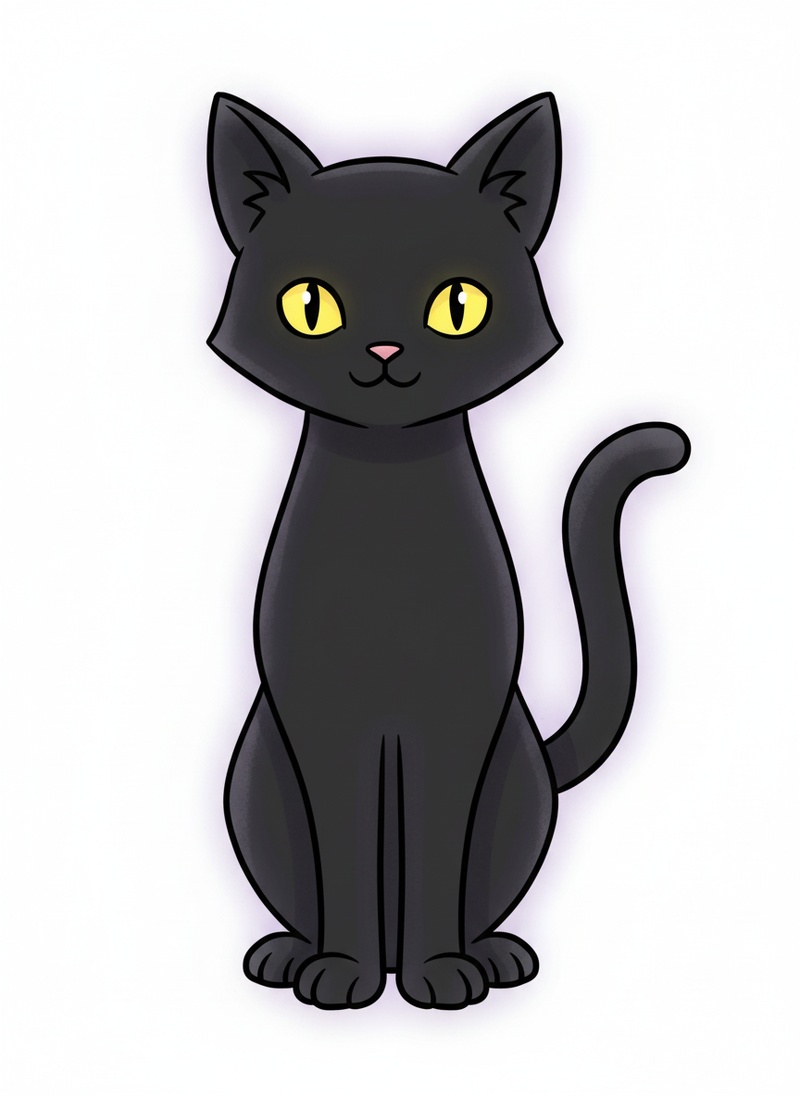 Shadow the Mysterious Black Cat in Classic Coloring Book - Full Colored Illustration
