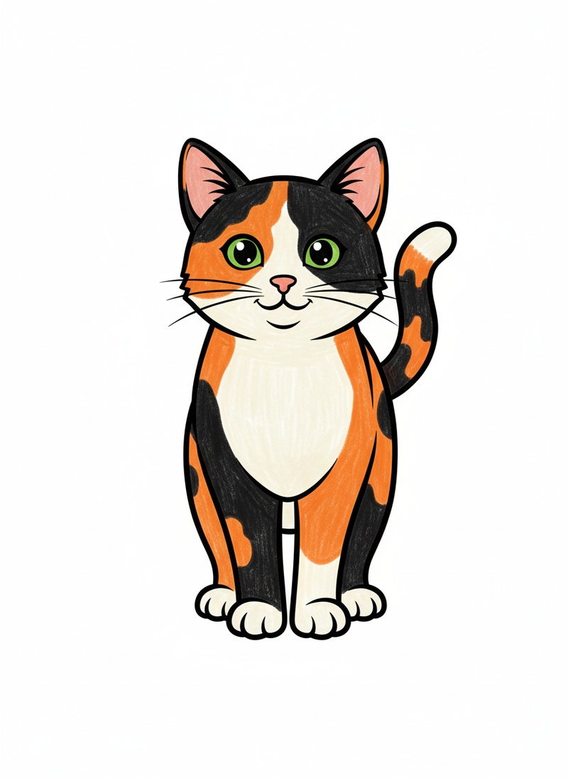 Patches the Playful Calico in Classic Coloring Book - Full Colored Illustration