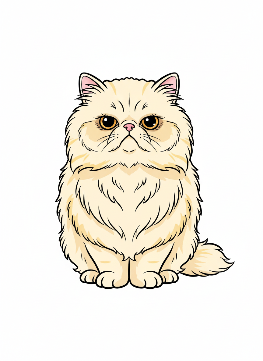 Grumpy the Aloof Persian - Full Colored Illustration
