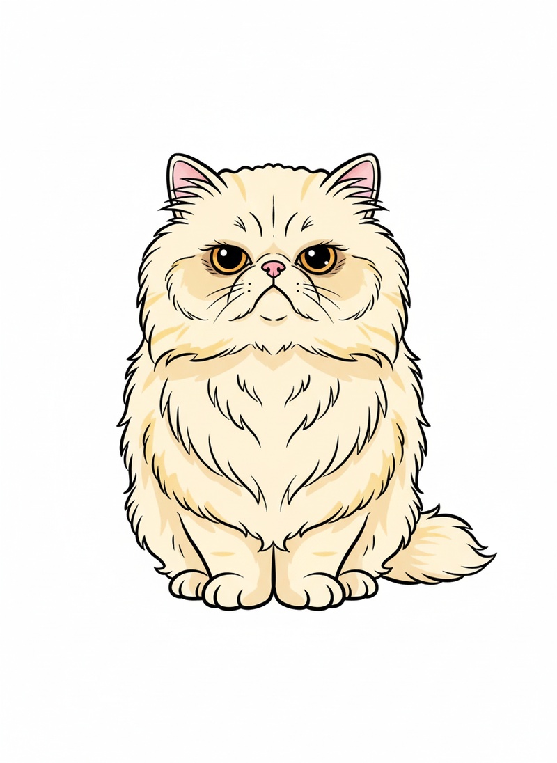 Grumpy the Aloof Persian in Classic Coloring Book - Full Colored Illustration