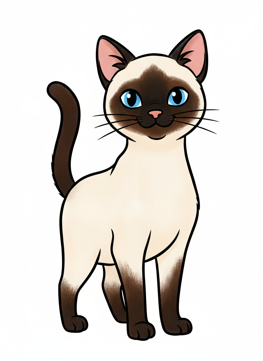 Cleo the Regal Siamese - Full Colored Illustration