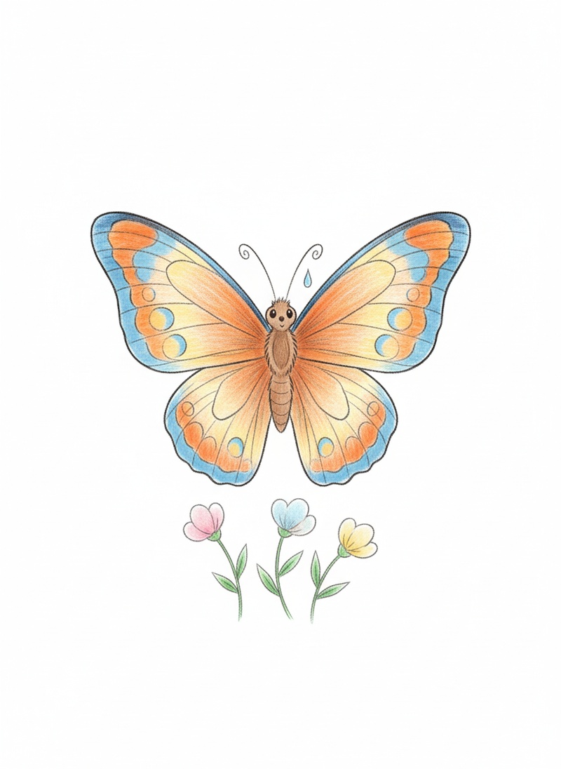 Flutter the Butterfly in Gentle Pencil - Full Colored Illustration
