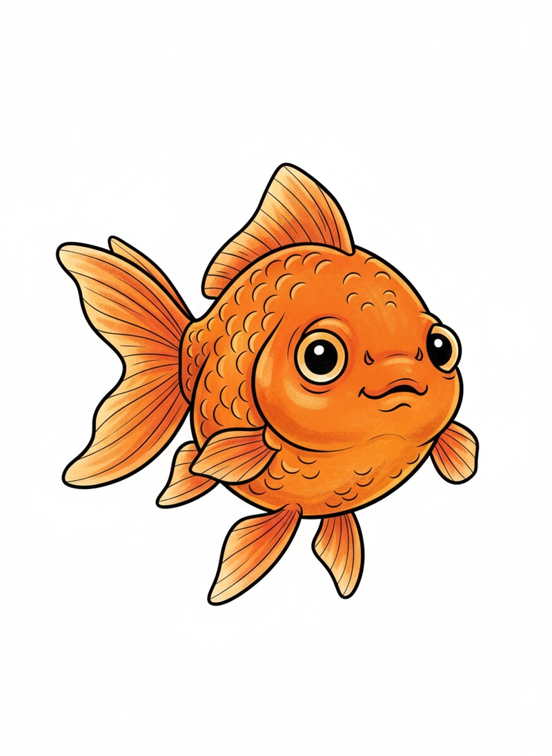 Bubbles the Fancy Goldfish in Classic Coloring Book - Full Colored Illustration