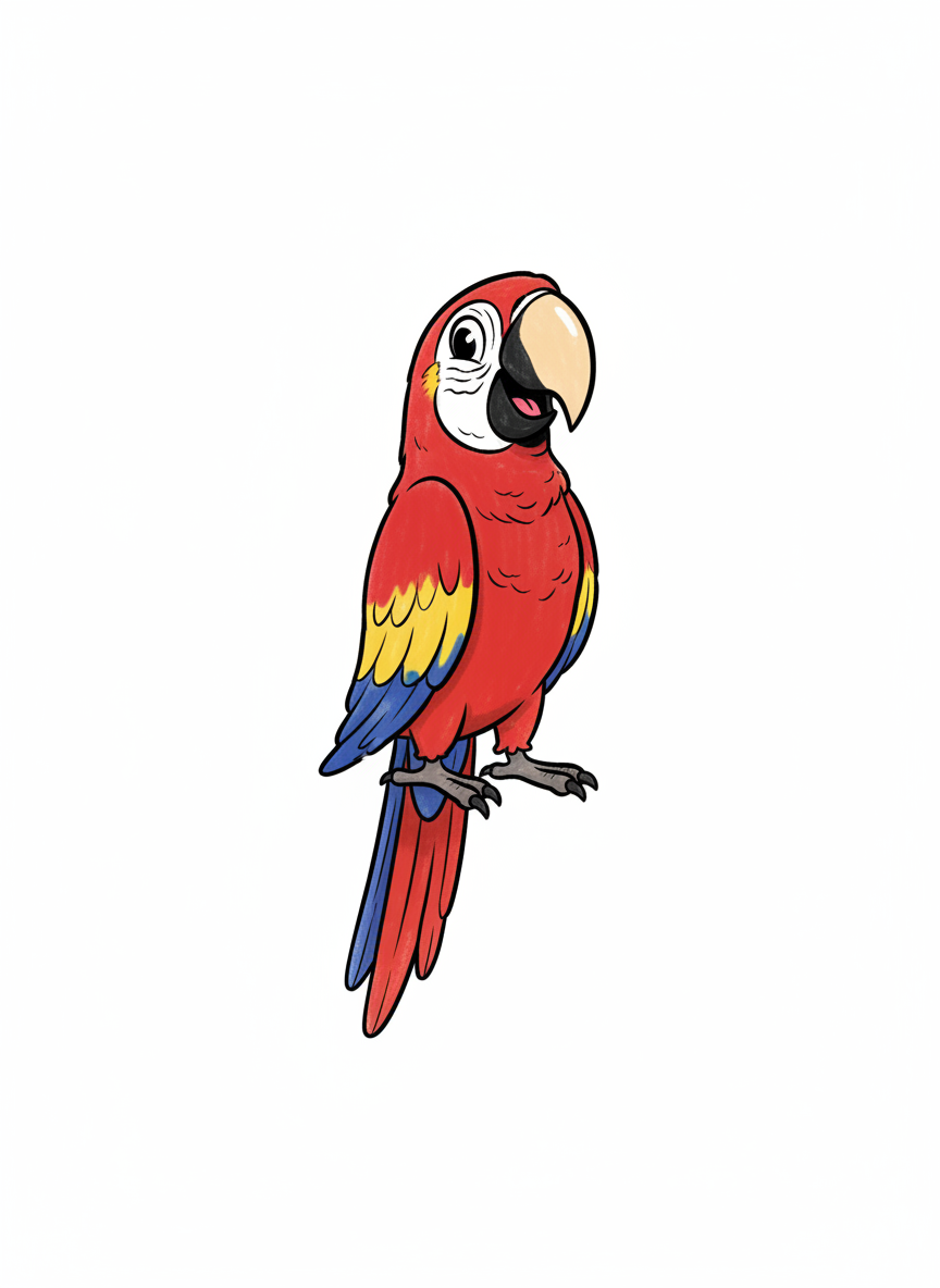 Captain the Chatty Parrot - Full Colored Illustration