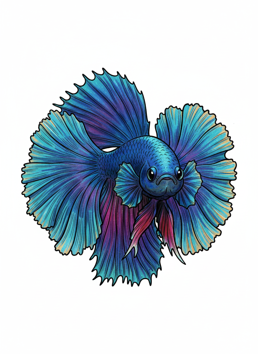 Azul the Colorful Betta Fish - Full Colored Illustration