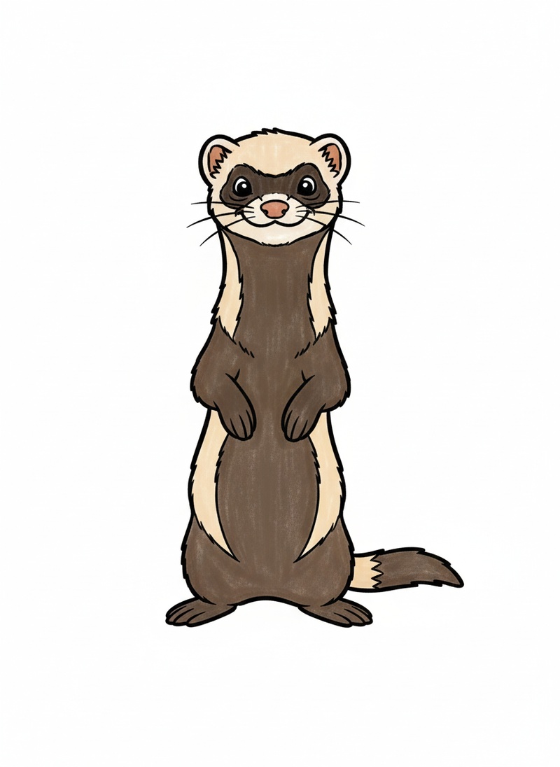 Stripes the Playful Ferret in Classic Coloring Book - Full Colored Illustration