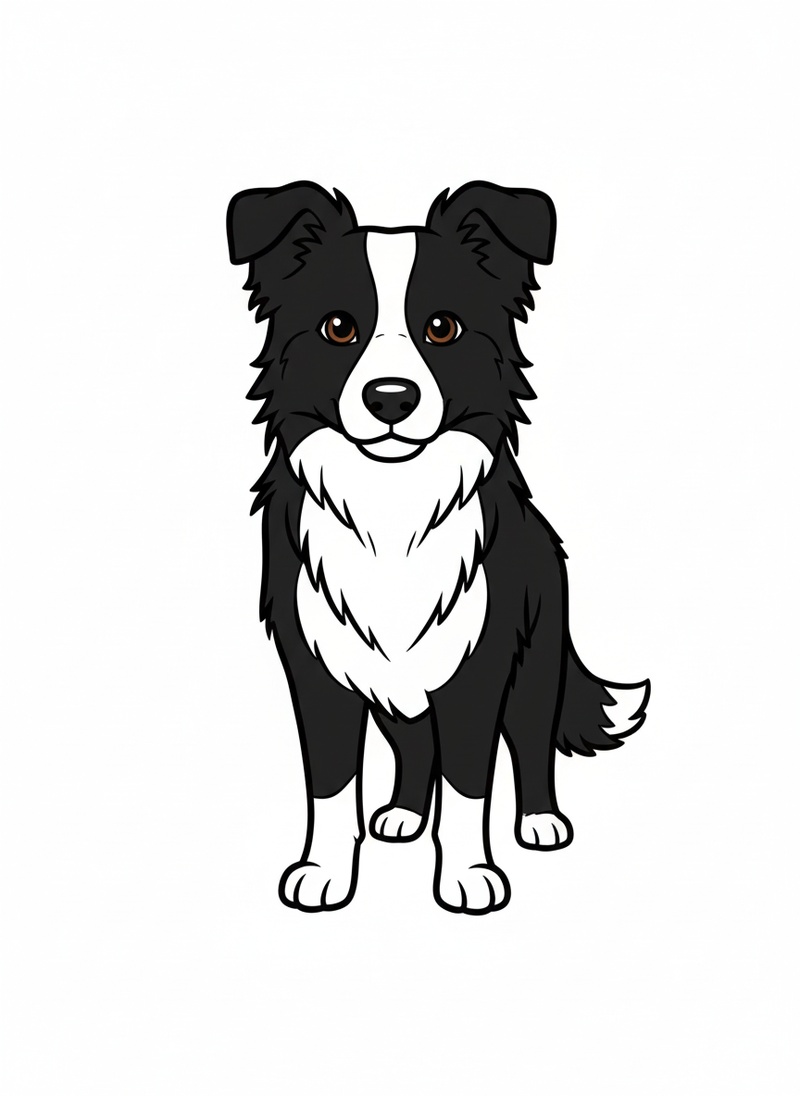 Gizmo the Smart Border Collie in Classic Coloring Book - Full Colored Illustration