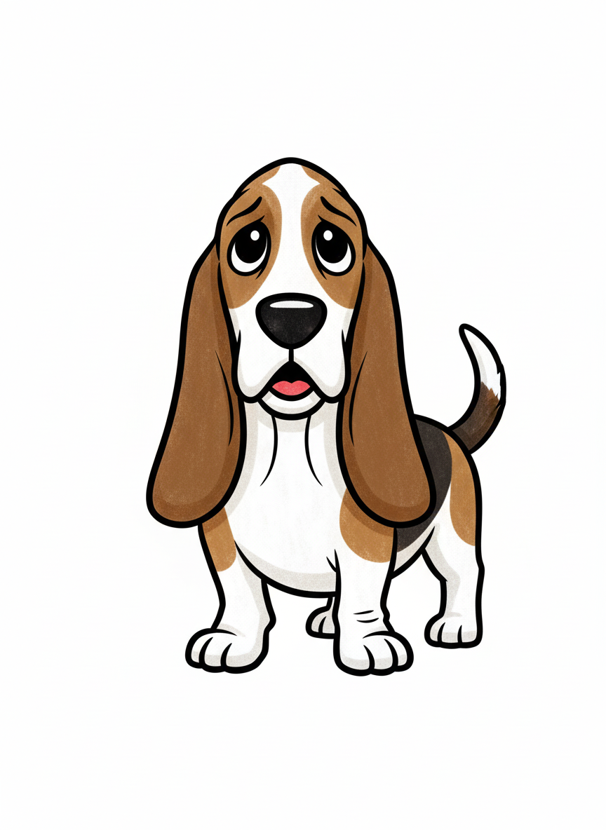 Noodle the Lazy Basset Hound - Full Colored Illustration