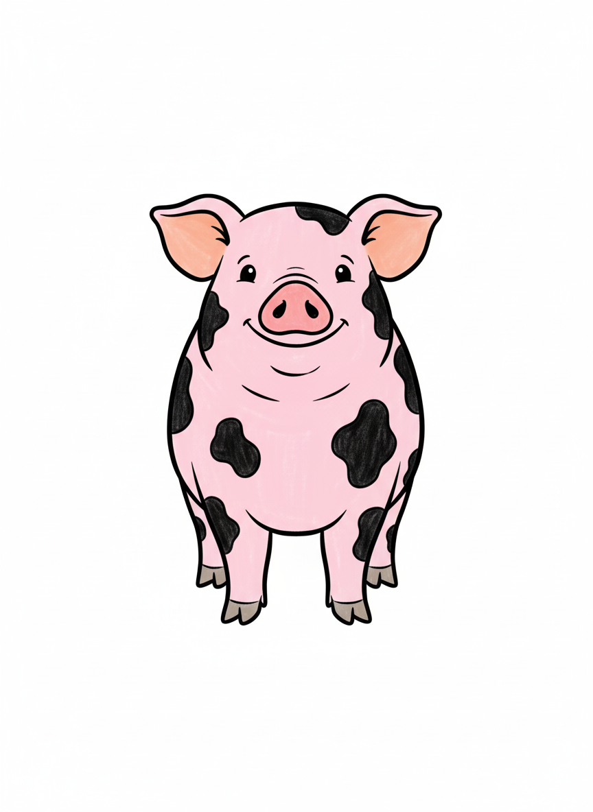 Pepper the Miniature Pig - Full Colored Illustration