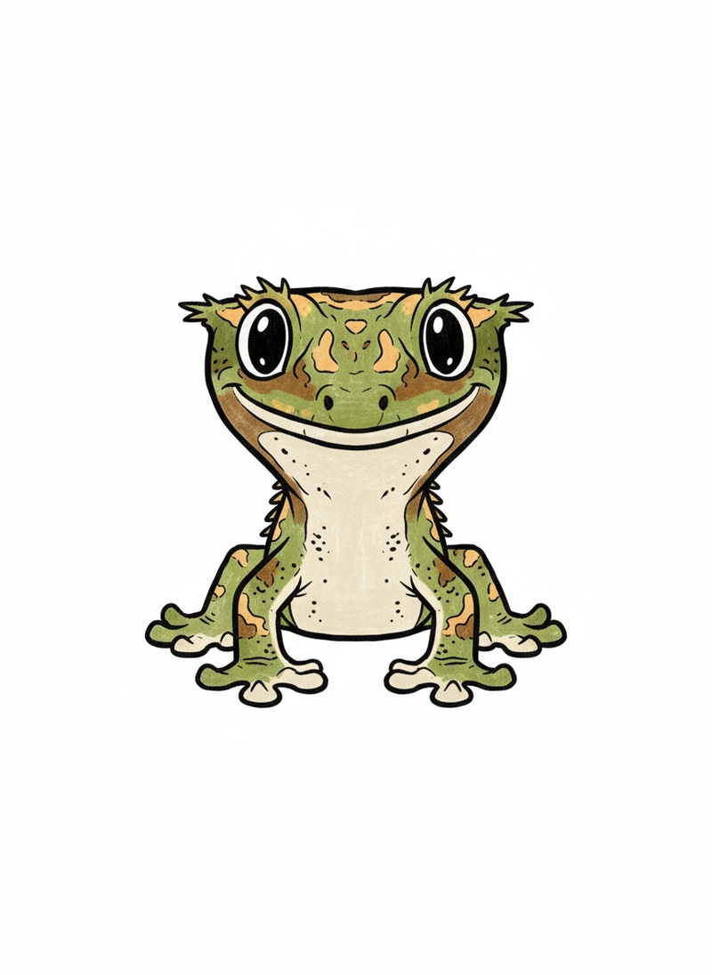 Jasper the Crested Gecko in Classic Coloring Book - Full Colored Illustration