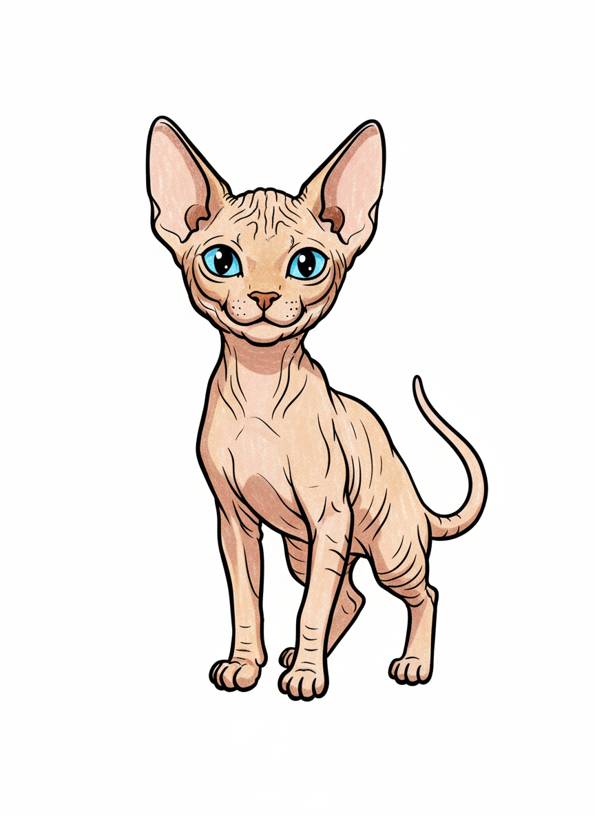 Jinx the Mischievous Sphinx Cat - Full Colored Illustration