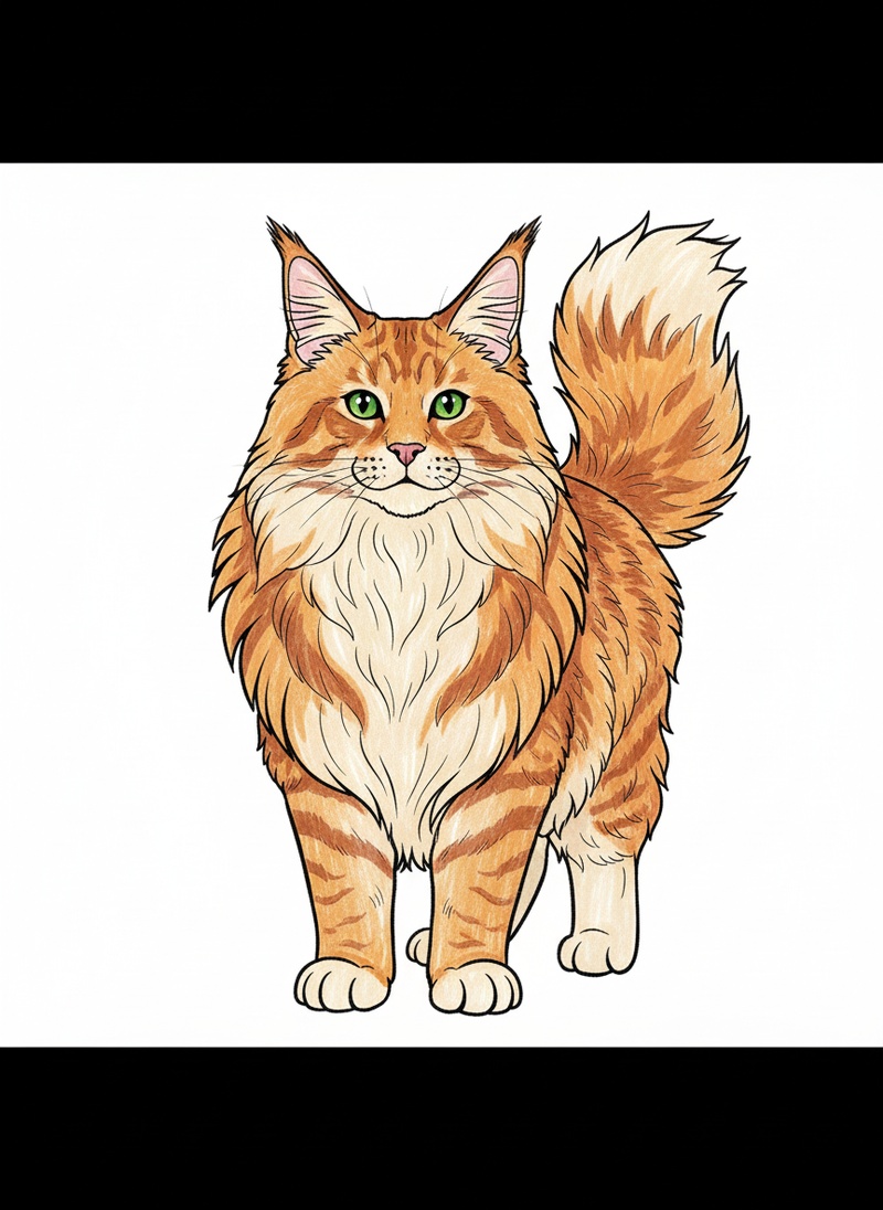 Zeus the Maine Coon in Classic Coloring Book - Full Colored Illustration