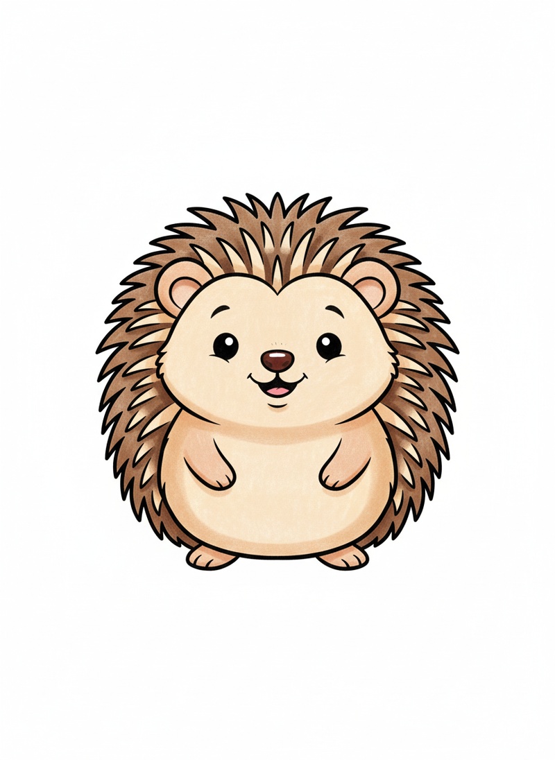 Buttons the Hedgehog in Classic Coloring Book - Full Colored Illustration