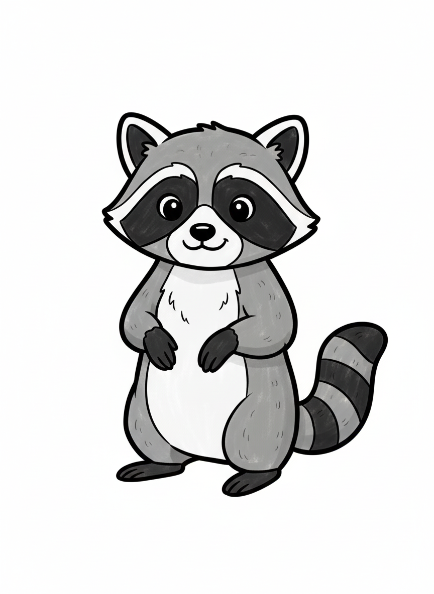 Bandit the Pet Raccoon - Full Colored Illustration