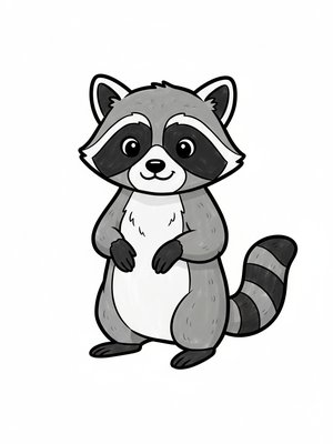 Bandit the Pet Raccoon in Classic Coloring Book - Full Colored Illustration