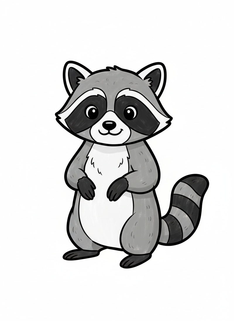 Bandit the Pet Raccoon in Classic Coloring Book - Full Colored Illustration