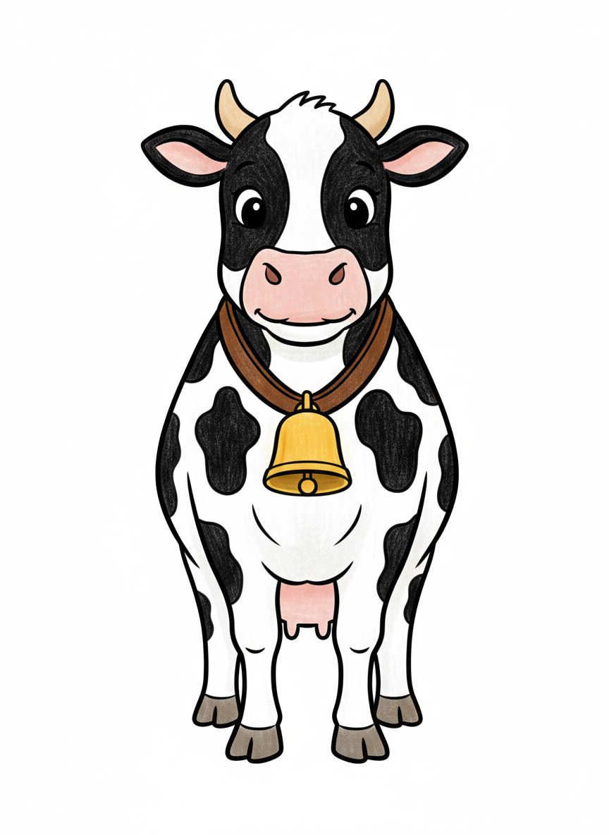 Bessie the Gentle Dairy Cow - Full Colored Illustration